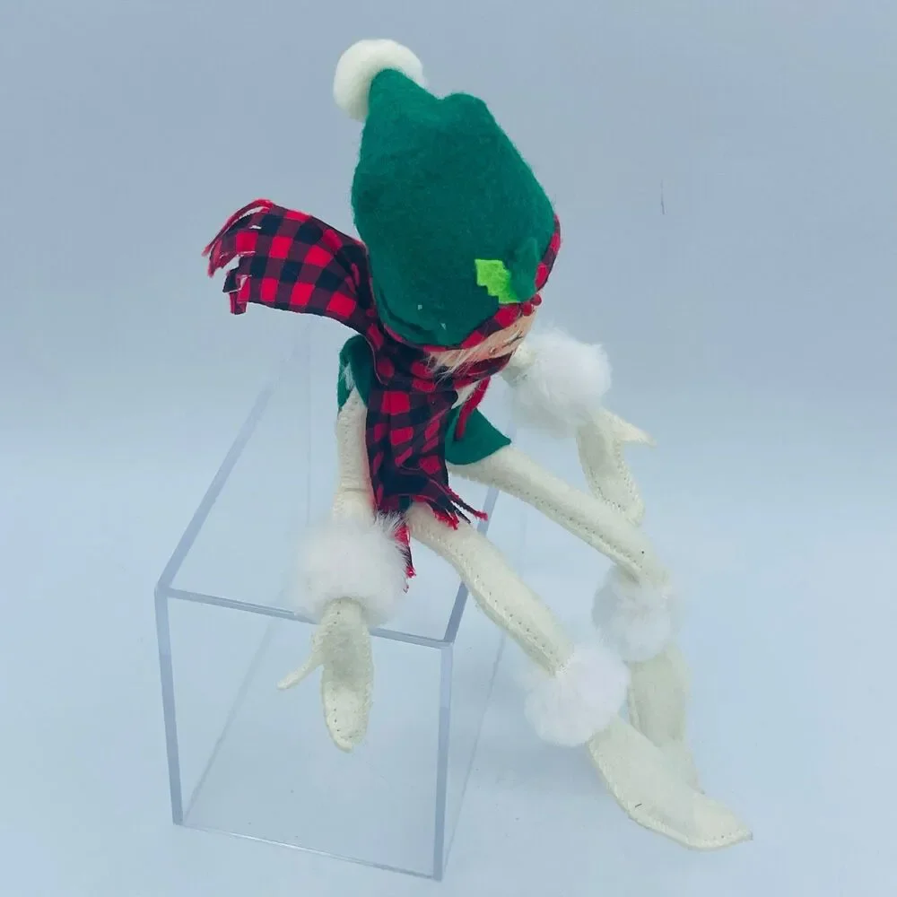 Annalee 12” Posable Christmas Plaid Scarf Elf Shelf Sitter Doll